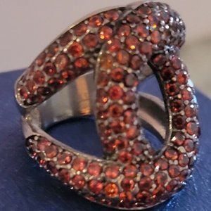 Simulated Diamond (Garnet Colored) Stainless Steel Link Ring (Size 6) - 2.50 ctw